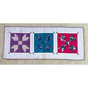 Handmade Quilted Patchwork Table Runner Pinwheel Jewel Tone Red Purple Blue